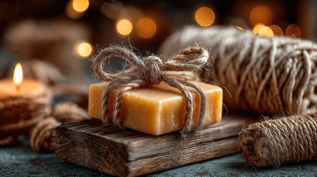 Wrapped Soap Bar with Candlelight