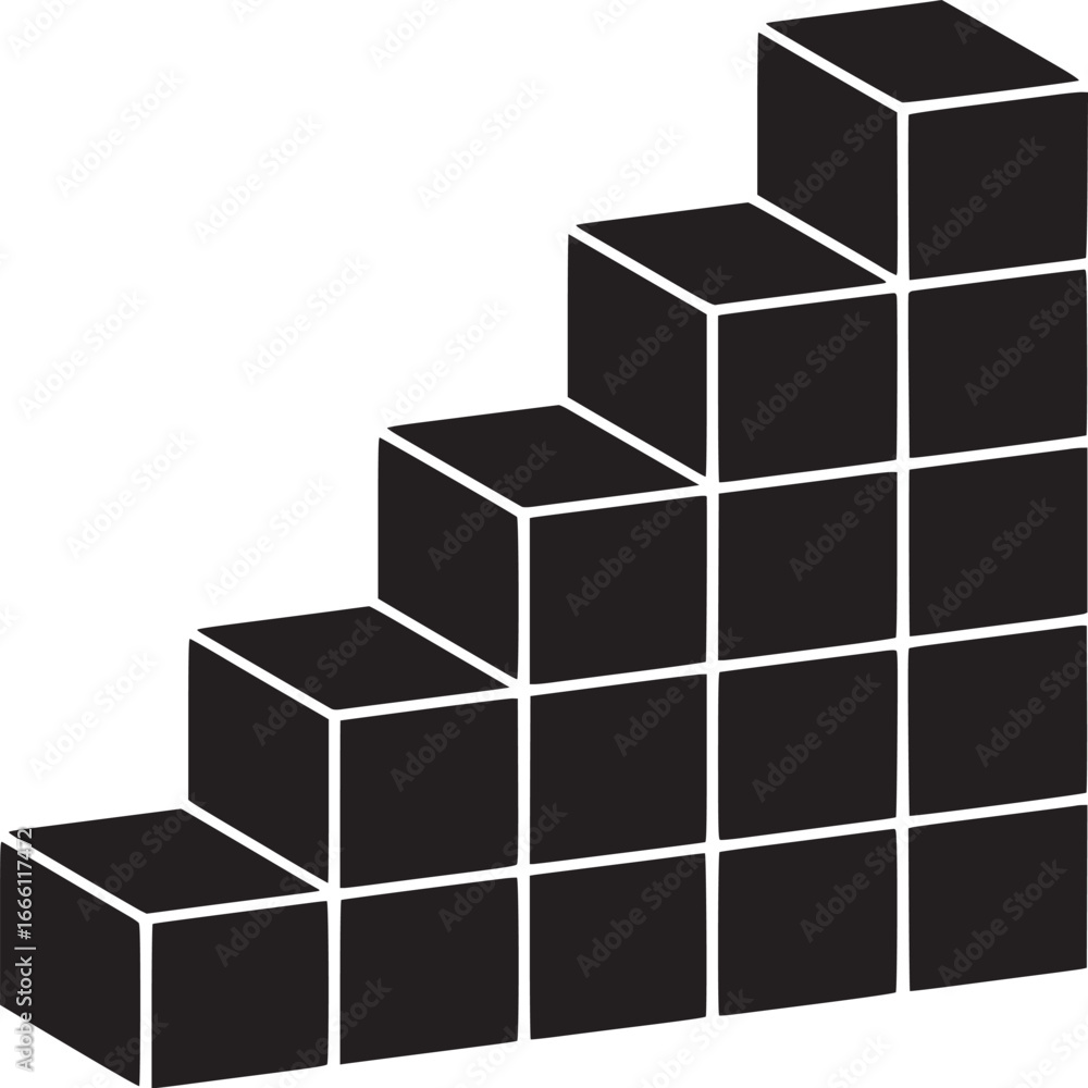 Poster modern staircase design using stacked geometric cubes showing growth and progress upward beautifully