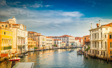 colorful Venice houses over water of Grand canal, Italy