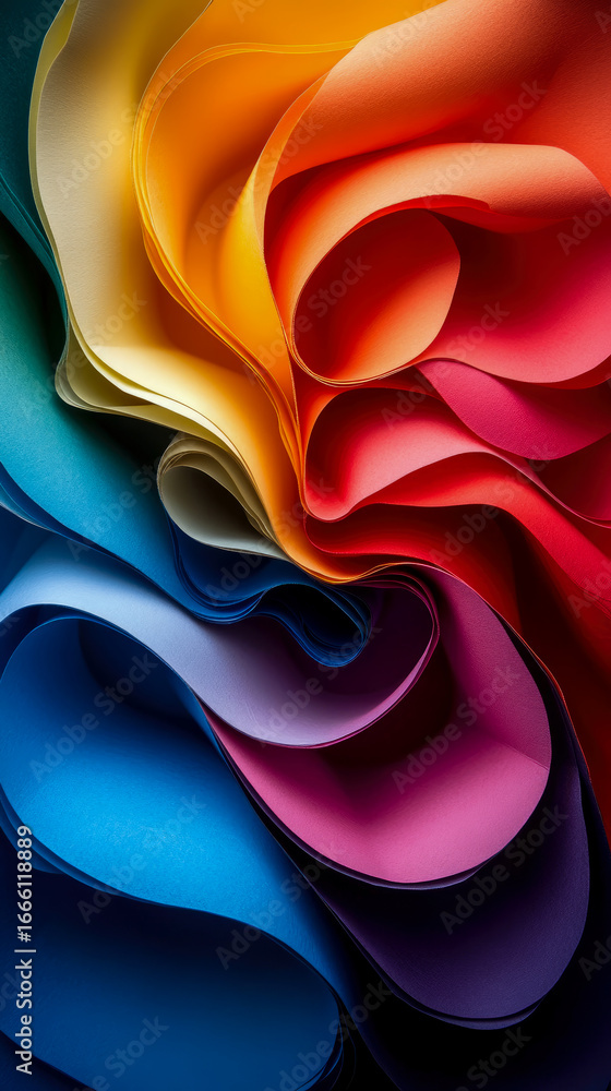 Aufkleber vibrant abstract composition of flowing layered paper in full rainbow spectrum of rich colors, creat