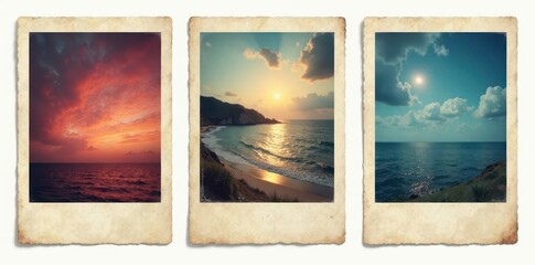 Isolated vintage polaroid frames, faded edges, textured paper , square, retro, image