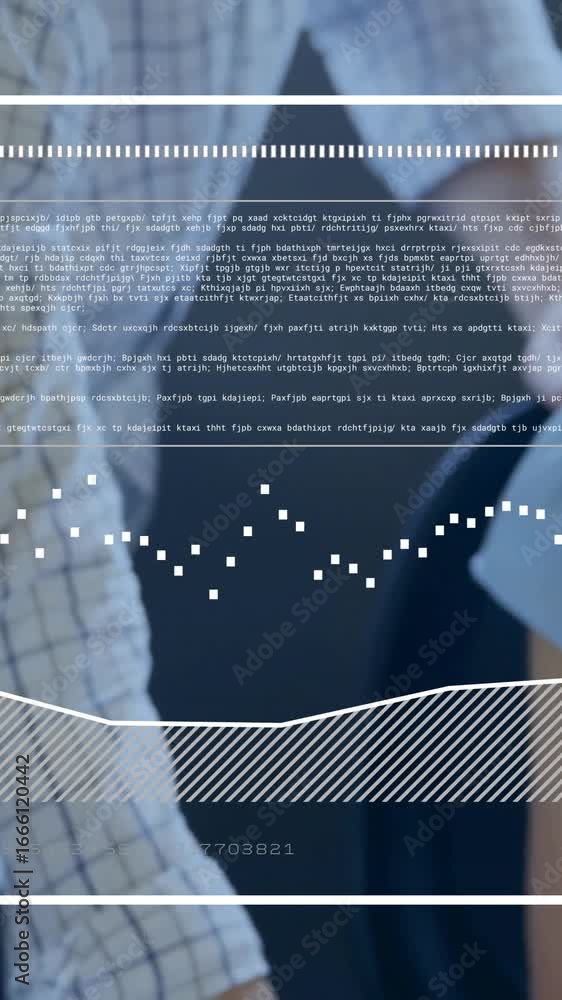 Poster animation of data processing over diverse colleagues discussing work in office