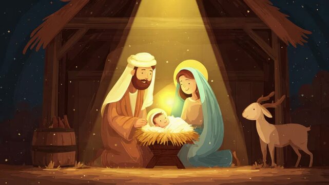 nativity scene on christmas eve illustrated animation