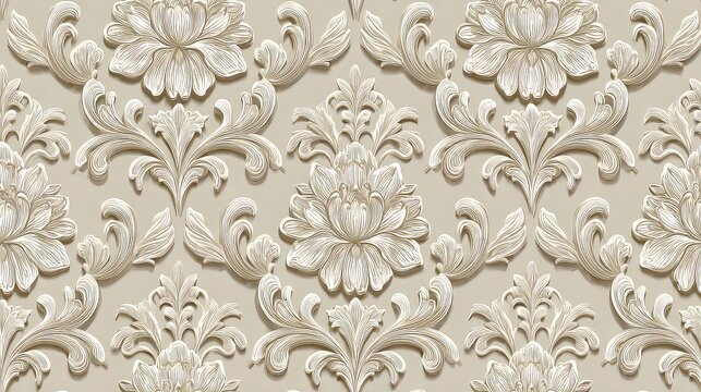 Elegant Floral Damask Pattern in Cream and White