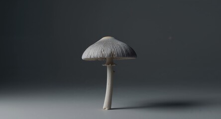 Singular Fungus Still Life with Minimalist Charm, Gray Backdrop and Subtle Lighting.