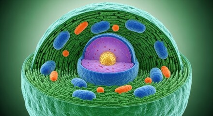 Detailed Chloroplast Structure: A 3D Rendered Cross-Section with Vibrant Organelles