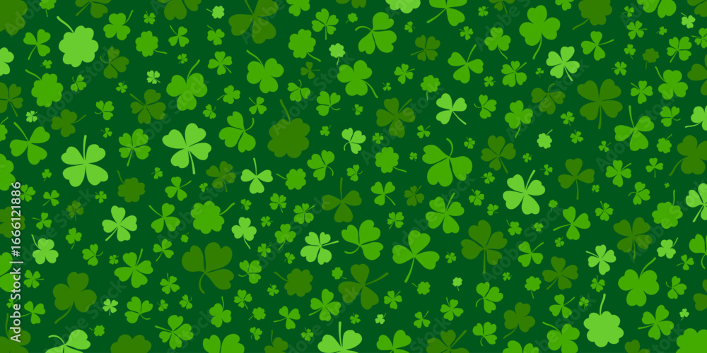 Poster shamrock or green clover leaves pattern background flat design vector illustration. st patricks day 