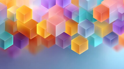 Futuristic abstract geometric background with colorful 3D cubes in gradient hues, featuring an empty central space perfect for adding text and creative messages.