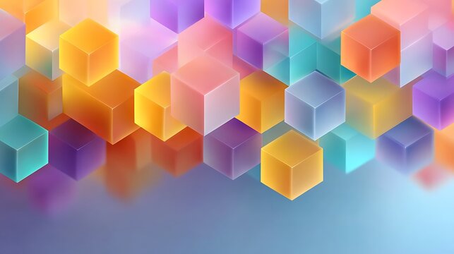 Futuristic abstract geometric background with colorful 3D cubes in gradient hues, featuring an empty central space perfect for adding text and creative messages.