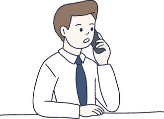 스마트폰으로 통화중인 비즈니스 맨 일러스트