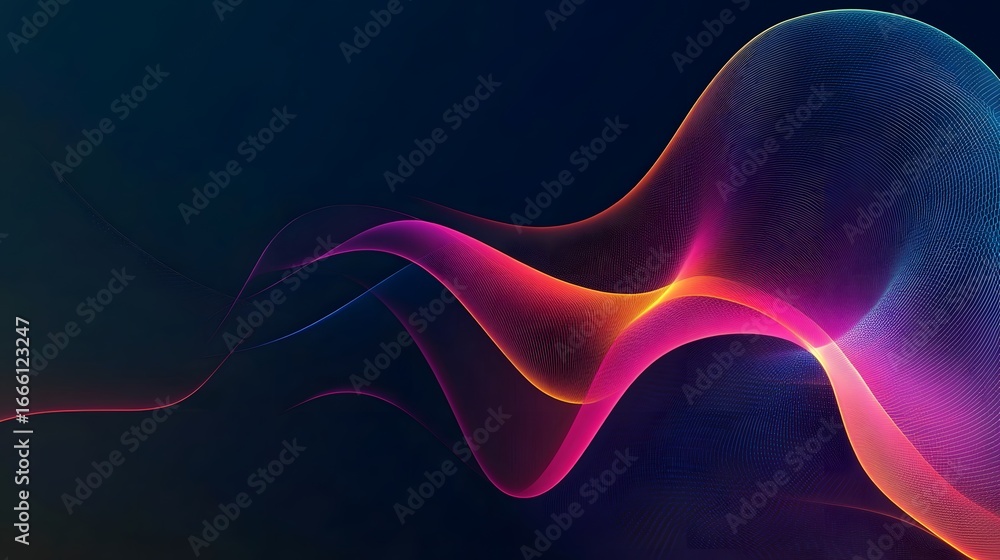 Poster dynamic, flowing lines of vibrant colors create a captivating abstract design on a dark background.