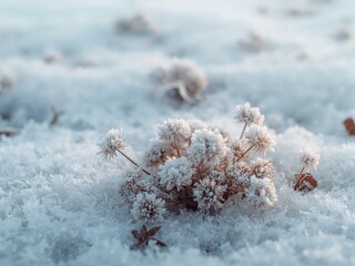 Winters Embrace. Frosted Thistle Against a Snowy Canvas, a Cold Weather Study