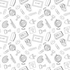Back to School Doodling Lineart Seamless Pattern