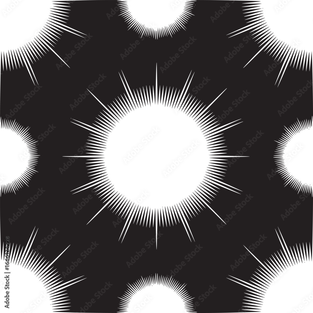 Poster dynamic black and white sunburst pattern creating a bold, modern design element for impactful visual
