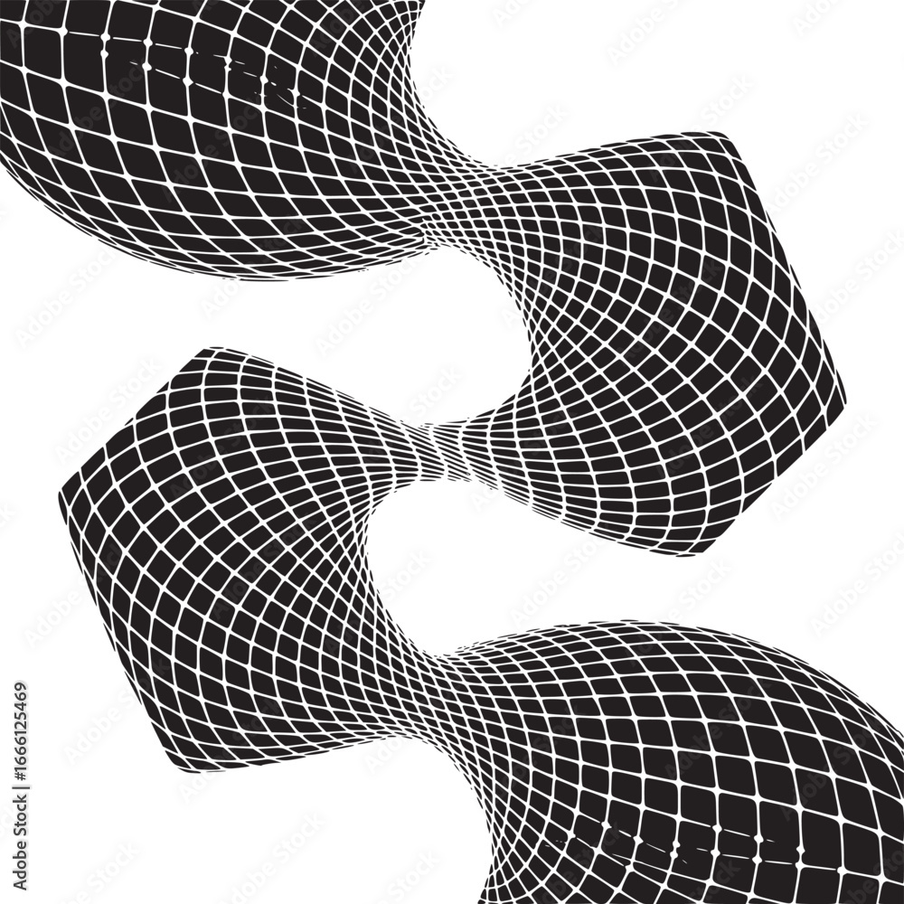 Aufkleber dynamic black and white geometric shape with twisted grid pattern for modern design projects