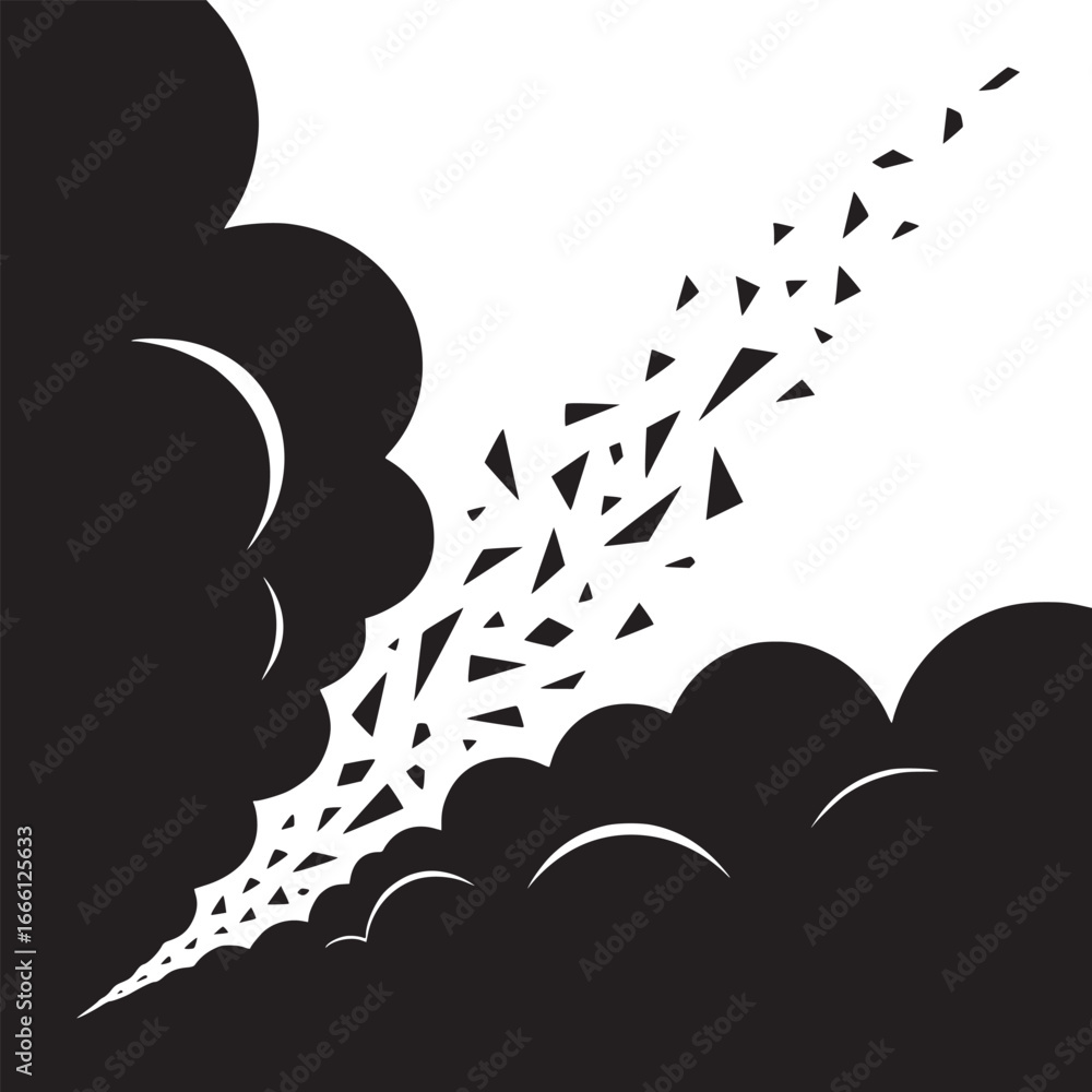 Poster dynamic cloud formation with scattered triangles creates a modern, abstract background for creative 