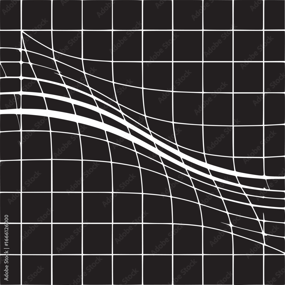 Aufkleber dynamic black and white grid pattern with distorted lines creates a modern, abstract background