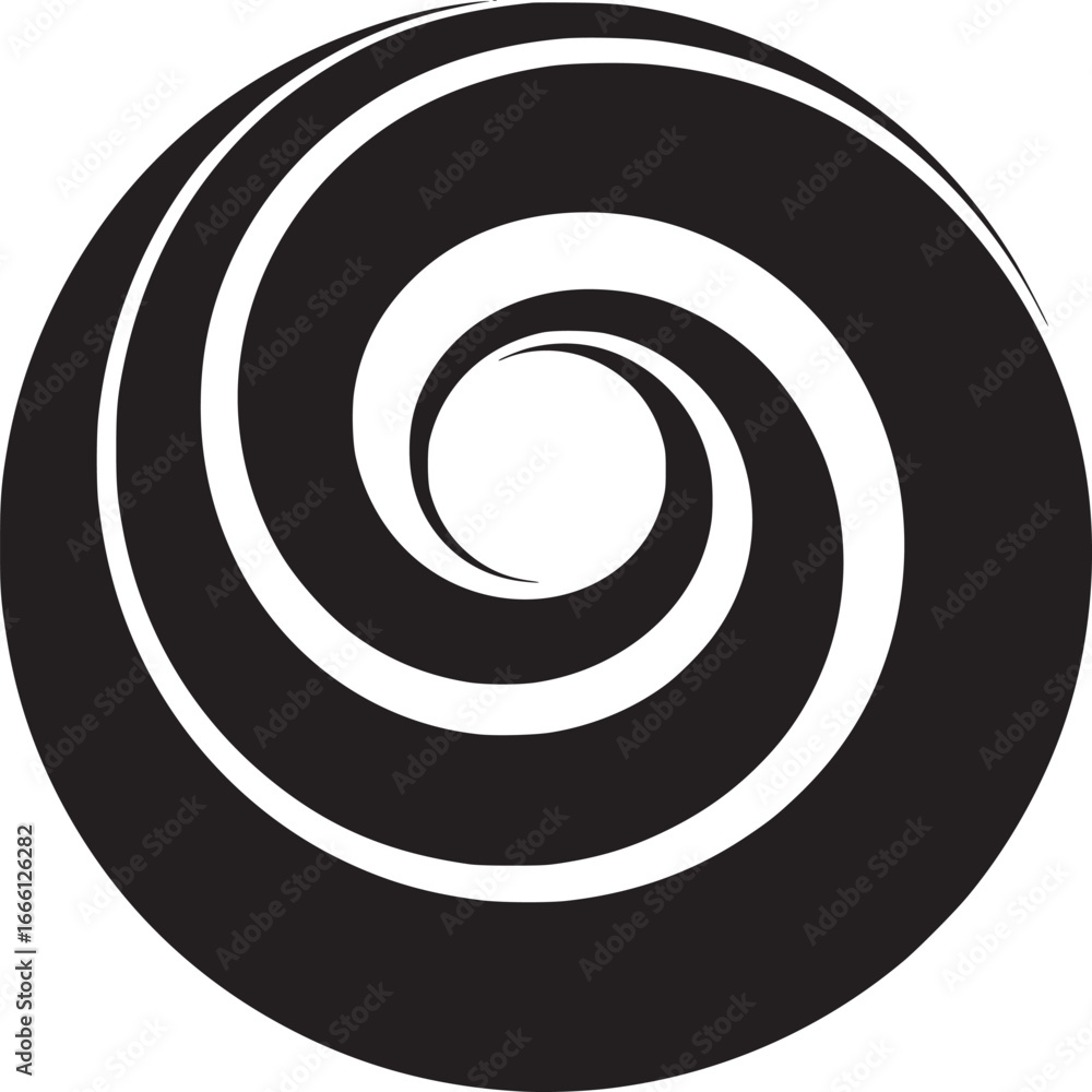 Poster dynamic swirling vortex in black and white, eye-catching modern graphic element or abstract pattern