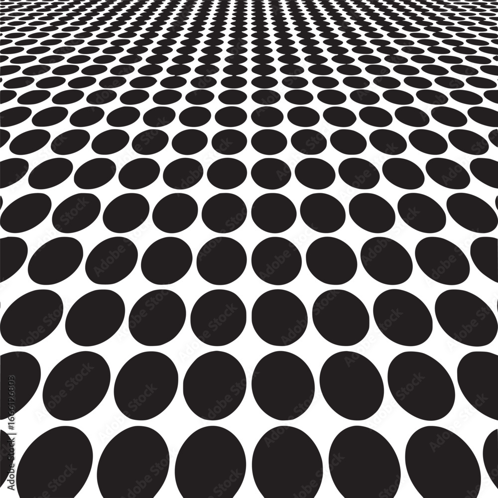 Poster dynamic black and white polka dot pattern creates an optical illusion background for modern design p