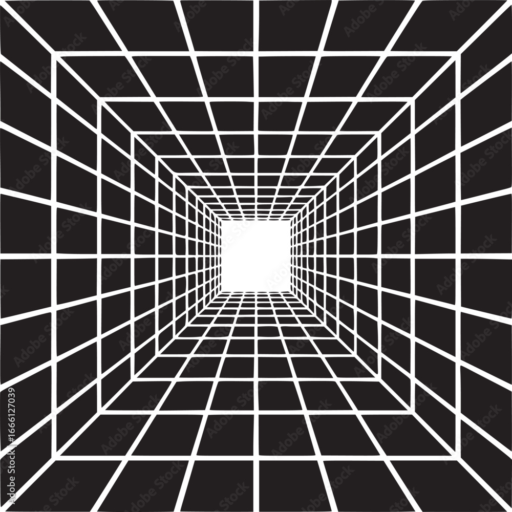 Poster enter the abstract grid tunnel for a surreal, modern design element perfect for backgrounds and crea