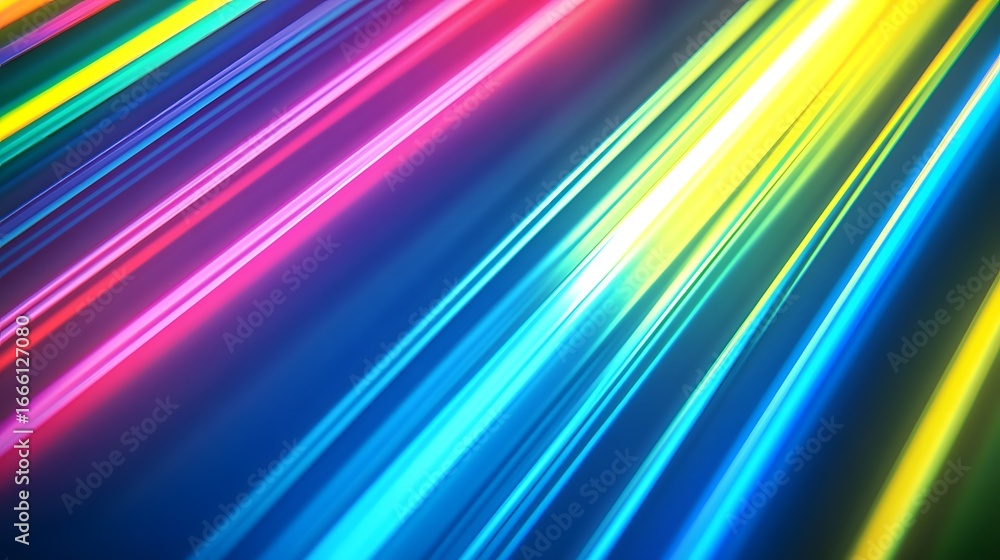 Poster vibrant diagonal streaks of multicolored light create a dynamic and energetic abstract design.