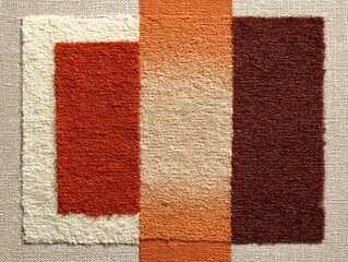 Abstract textile art with layered, colored rectangles