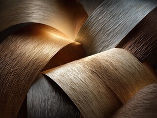 Abstract wood veneer ribbons in warm and cool tones