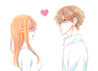 向かい合う男女　恋愛