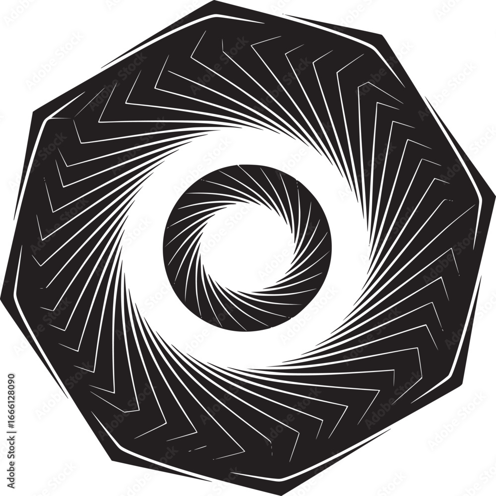 Poster dynamic black and white geometric vortex design element perfect for modern abstract backgrounds