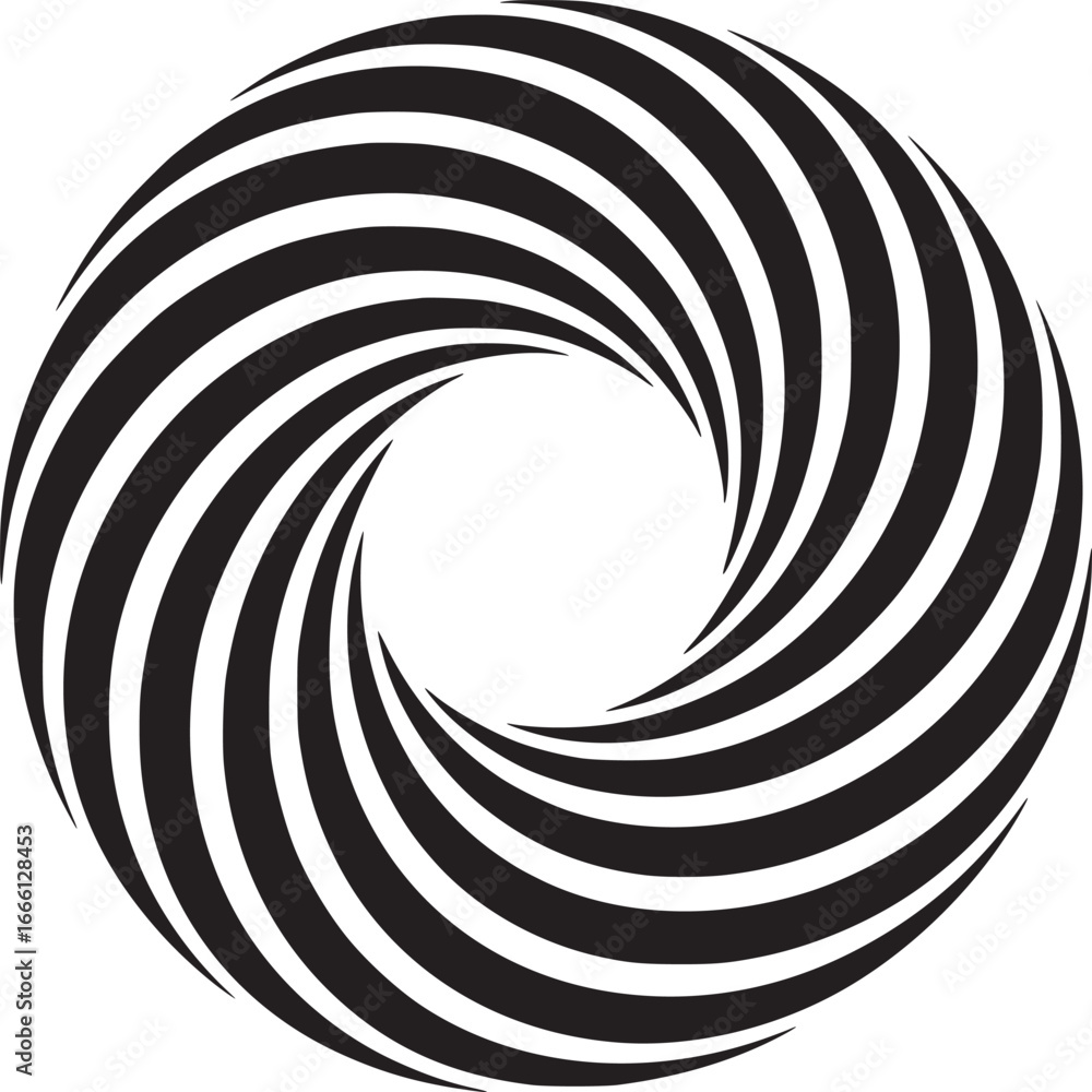 Poster dynamic optical illusion with black and white vortex pattern for modern branding and design projects