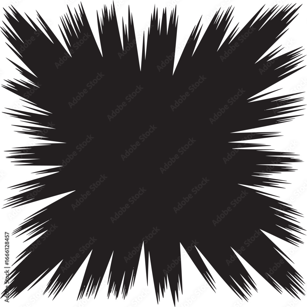 Poster dynamic black hole burst effect with sharp lines against white, perfect for bold backgrounds and ove