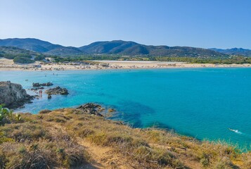Obraz premium Sardegna, Italy - The worderful south coast of Sardinia region, in the area of Sulcis, province of Cagliari. Here in particular the beach named Su Giudeu in Chia