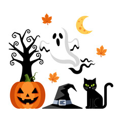 Fototapeta premium Transparent Flat Halloween Vector Icon Pack – Spooky Seasonal Symbols & Holiday Graphics