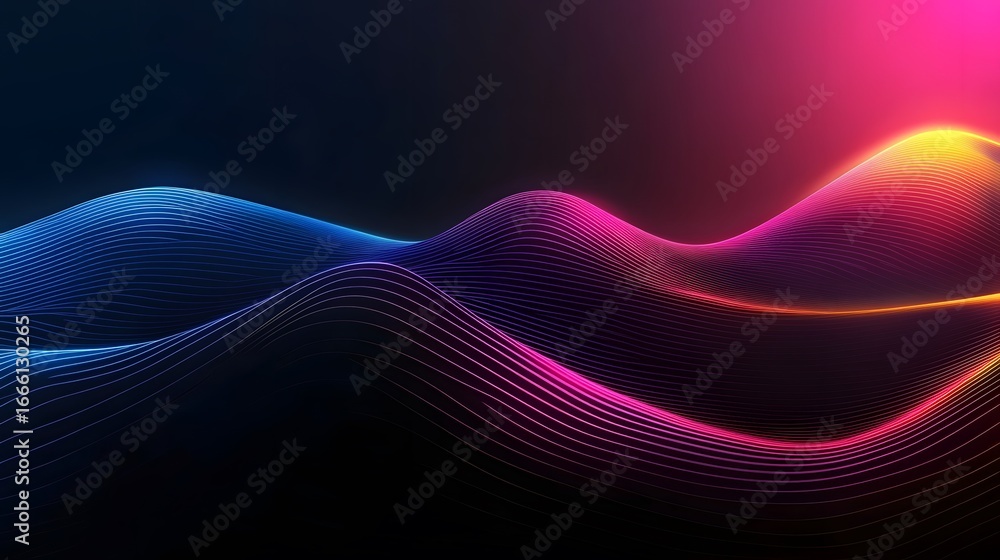 Aufkleber abstract design featuring vibrant neon colors and dynamic wave patterns on a dark background.
