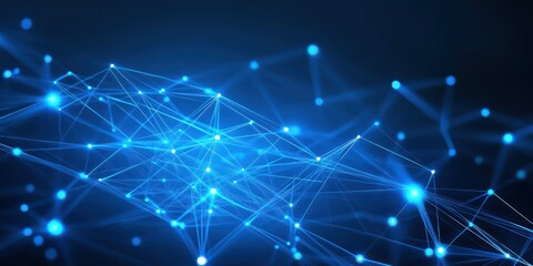 Abstract blue network with glowing nodes and connecting lines in dark background