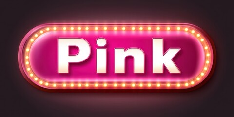 A close up of a pink sign with the word pink in white letters and light bulbs around