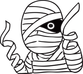 ハロウィンのミイラのバストアップ_線画