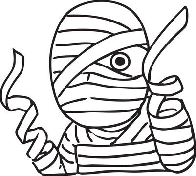 recommend clip art: ハロウィンのミイラのバストアップ_線画