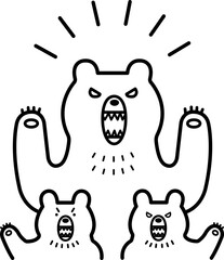 恐ろしいヒグマの親子のイラスト　線画のみ