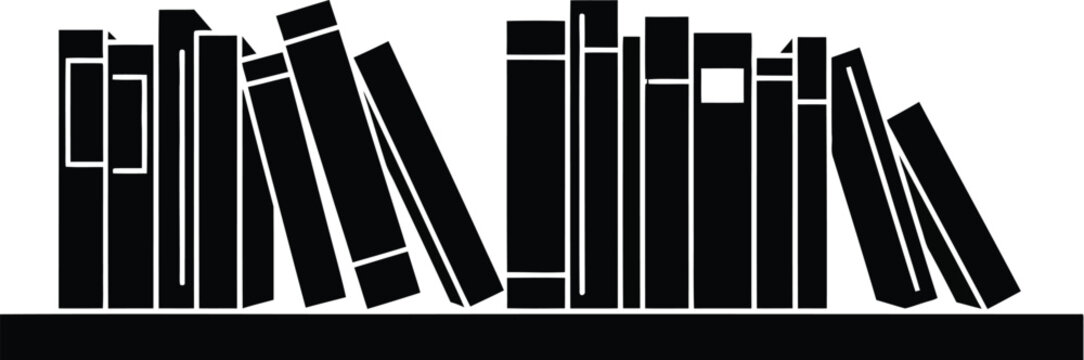 Book shelf silhouette, book spine. Bookshelf with stack of book editable vector illustration. Neatly arranged books on the bookshelf