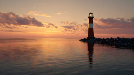 Fototapeta premium Lighthouse at Dusk with Reflective Water 