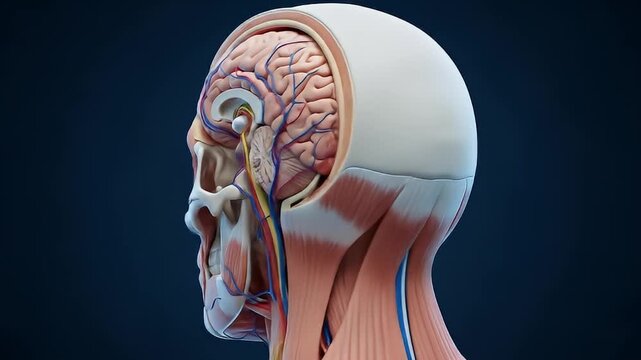 Detailed Human Head Anatomy Brain Skull Muscles Blood Vessels Nerves