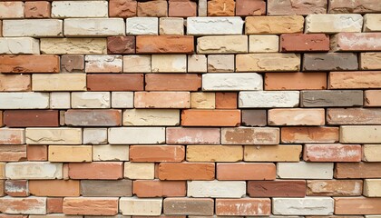 A textured brick wall composed of red, orange, yellow, and beige bricks—evoking layered memory, systemic construction, and the quiet resilience of emotional and cultural architecture.