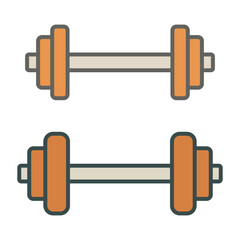Two orange dumbbells with white handles. The dumbbells are in a line and are not touching each other.