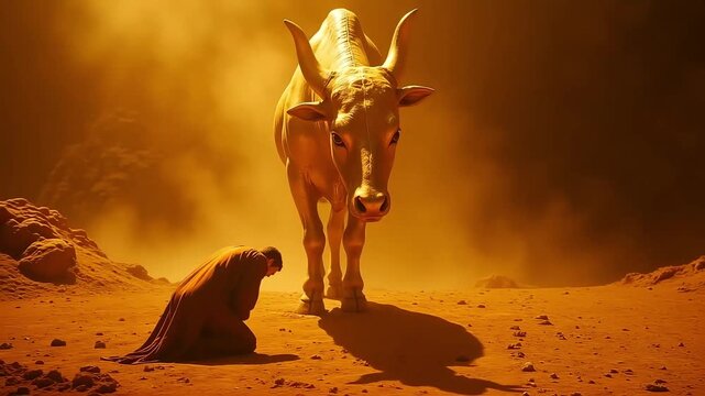 Man Bowing Before Golden Calf Idol