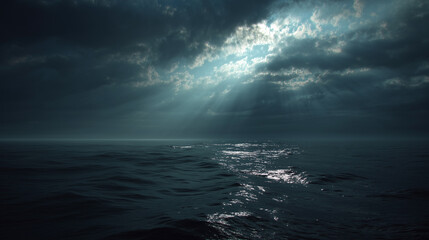 Obraz premium 一筋の光が差し込む空と海