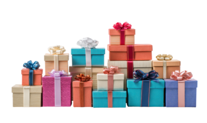 Colorful gift boxes stacked in a pyramid