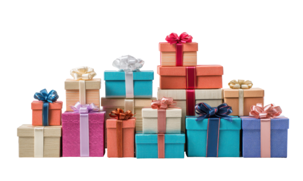 Colorful gift boxes stacked in a pyramid