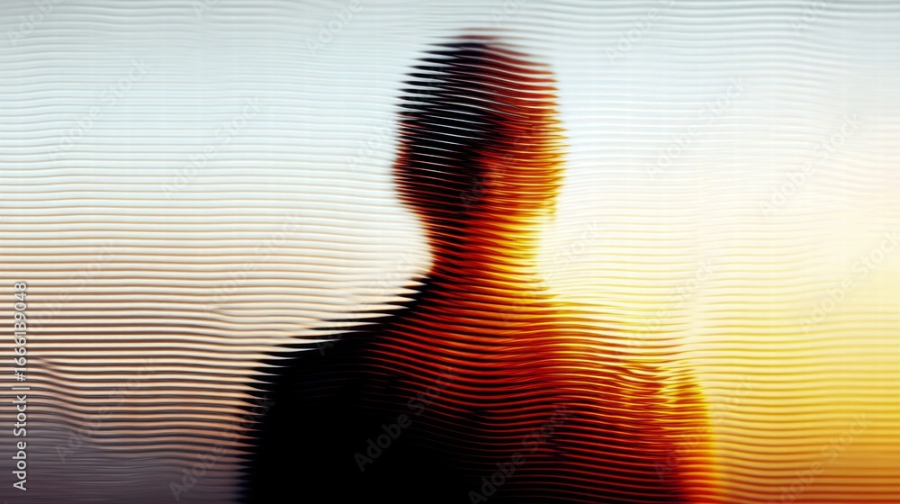 Poster abstract image of a silhouette with a horizontal rippling effect and warm colors.