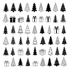 Obraz premium Collection of decorative christmas trees and gift boxes for festive holiday celebrations
